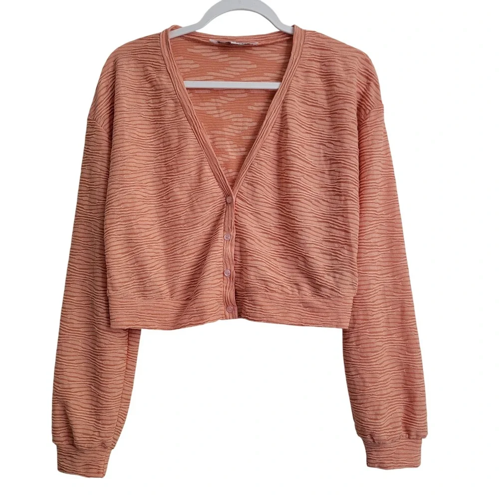 Walter Baker Matching Set Pink Textured Knit One Shoulder Dress Cardigan Medium
